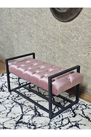 Siyah Boyalı Metal 80 cm Puf Bench - Antre Puf - Hol Bench - Puf - Oturak - Bench Pembe Renk 90 x 45 Boyut/Ebat
