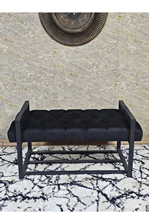 Siyah Boyalı Metal 80 cm Puf Bench - Antre Puf - Hol Bench - Puf - Oturak - Bench Siyah Renk 90 x 45 Boyut/Ebat