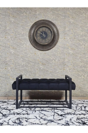 Siyah Boyalı Metal 80 cm Puf Bench - Antre Puf - Hol Bench - Puf - Oturak - Bench Siyah Renk 90 x 45 Boyut/Ebat