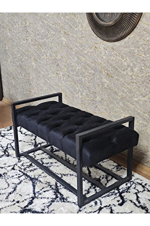 Siyah Boyalı Metal 80 cm Puf Bench - Antre Puf - Hol Bench - Puf - Oturak - Bench Siyah Renk 90 x 45 Boyut/Ebat