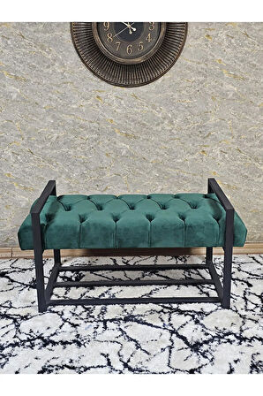 Siyah Boyalı Metal 80 cm Puf Bench - Antre Puf - Hol Bench - Puf - Oturak - Bench Yeşil Renk 90 x 45 Boyut/Ebat