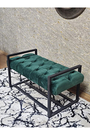 Siyah Boyalı Metal 80 cm Puf Bench - Antre Puf - Hol Bench - Puf - Oturak - Bench Yeşil Renk 90 x 45 Boyut/Ebat