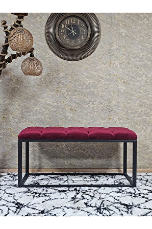Siyah Boyalı Diktörtgen 100 cm x 40 cm Oturak Puf - Bench - Makyaj Oturağı - Oturak Bordo Renk 100 x 40 Boyut/Ebat