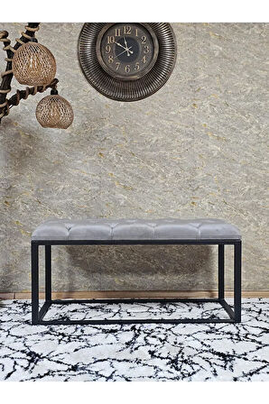 Siyah Boyalı Diktörtgen 100 cm x 40 cm Oturak Puf - Bench - Makyaj Oturağı - Oturak Gri Renk 100 x 40 Boyut/Ebat