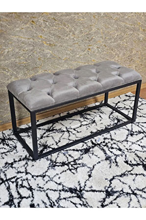 Siyah Boyalı Diktörtgen 100 cm x 40 cm Oturak Puf - Bench - Makyaj Oturağı - Oturak Gri Renk 100 x 40 Boyut/Ebat