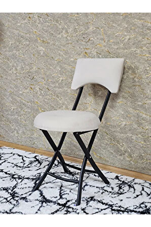 Siyah Boyalı Katlanır Tabure - Kamp Sandalyesi - Sandalye - Mutfak Taburesi - Tabure Krem Renk 36 x 80 Boyut/Ebat