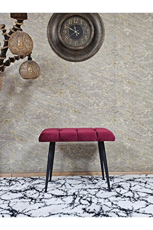 Siyah Sivriltmel Ayaklı 60 cm Puf Bench - Puf - Bench - Oturak - Mutfak Oturağı - Antre Oturağı Bordo Renk 60 x 40 Boyut/Ebat