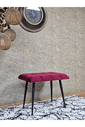 Siyah Sivriltmel Ayaklı 60 cm Puf Bench - Puf - Bench - Oturak - Mutfak Oturağı - Antre Oturağı Bordo Renk 60 x 40 Boyut/Ebat