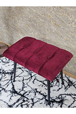 Siyah Sivriltmel Ayaklı 60 cm Puf Bench - Puf - Bench - Oturak - Mutfak Oturağı - Antre Oturağı Bordo Renk 60 x 40 Boyut/Ebat