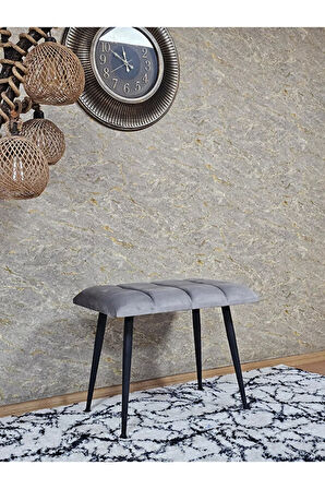 Siyah Sivriltmel Ayaklı 60 cm Puf Bench - Puf - Bench - Oturak - Mutfak Oturağı - Antre Oturağı Gri Renk 60 x 40 Boyut/Ebat