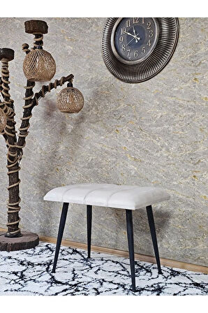 Siyah Sivriltmel Ayaklı 60 cm Puf Bench - Puf - Bench - Oturak - Mutfak Oturağı - Antre Oturağı Krem Renk 60 x 40 Boyut/Ebat