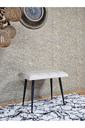 Siyah Sivriltmel Ayaklı 60 cm Puf Bench - Puf - Bench - Oturak - Mutfak Oturağı - Antre Oturağı Krem Renk 60 x 40 Boyut/Ebat