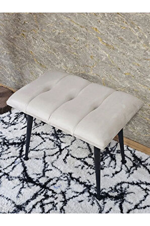 Siyah Sivriltmel Ayaklı 60 cm Puf Bench - Puf - Bench - Oturak - Mutfak Oturağı - Antre Oturağı Krem Renk 60 x 40 Boyut/Ebat