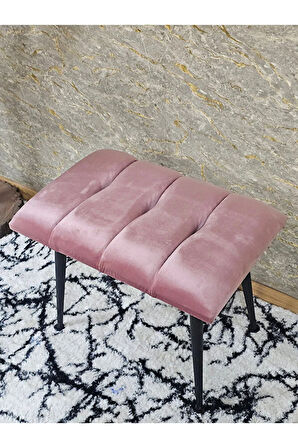 Siyah Sivriltmel Ayaklı 60 cm Puf Bench - Puf - Bench - Oturak - Mutfak Oturağı - Antre Oturağı Pembe Renk 60 x 40 Boyut/Ebat