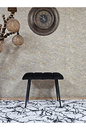 Siyah Sivriltmel Ayaklı 60 cm Puf Bench - Puf - Bench - Oturak - Mutfak Oturağı - Antre Oturağı Siyah Renk 60 x 40 Boyut/Ebat