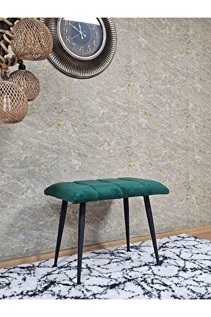 Siyah Sivriltmel Ayaklı 60 cm Puf Bench - Puf - Bench - Oturak - Mutfak Oturağı - Antre Oturağı Yeşil Renk 60 x 40 Boyut/Ebat