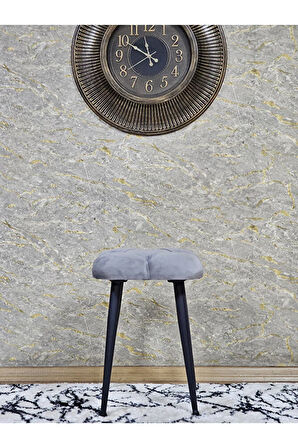 Kare Siyah Boyalı Konik Ayaklı Tabure - Oturak - Bar Taburesi - Ayaklı Tabure Gri Renk 48 x 33 Boyut/Ebat