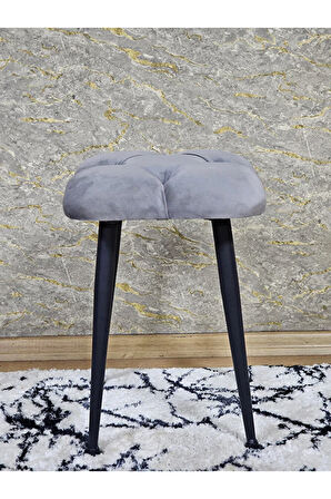 Kare Siyah Boyalı Konik Ayaklı Tabure - Oturak - Bar Taburesi - Ayaklı Tabure Gri Renk 48 x 33 Boyut/Ebat