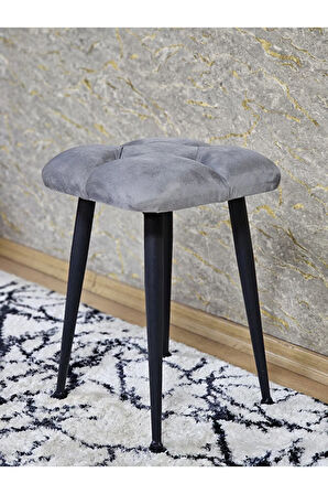 Kare Siyah Boyalı Konik Ayaklı Tabure - Oturak - Bar Taburesi - Ayaklı Tabure Gri Renk 48 x 33 Boyut/Ebat