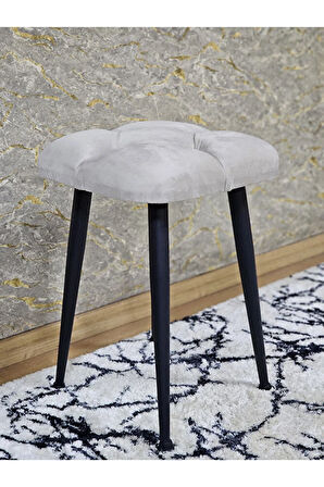 Kare Siyah Boyalı Konik Ayaklı Tabure - Oturak - Bar Taburesi - Ayaklı Tabure Krem Renk 48 x 33 Boyut/Ebat