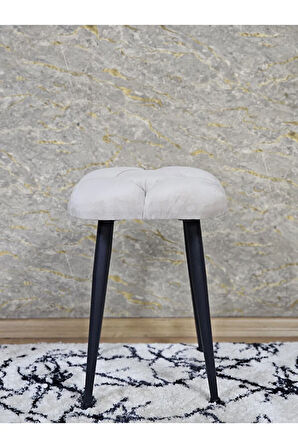 Kare Siyah Boyalı Konik Ayaklı Tabure - Oturak - Bar Taburesi - Ayaklı Tabure Krem Renk 48 x 33 Boyut/Ebat