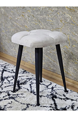 Kare Siyah Boyalı Konik Ayaklı Tabure - Oturak - Bar Taburesi - Ayaklı Tabure Krem Renk 48 x 33 Boyut/Ebat