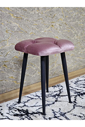 Kare Siyah Boyalı Konik Ayaklı Tabure - Oturak - Bar Taburesi - Ayaklı Tabure Pembe Renk 48 x 33 Boyut/Ebat