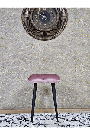 Kare Siyah Boyalı Konik Ayaklı Tabure - Oturak - Bar Taburesi - Ayaklı Tabure Pembe Renk 48 x 33 Boyut/Ebat