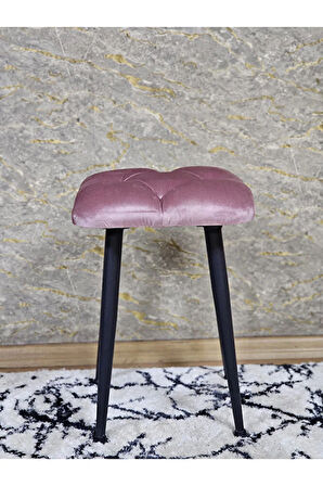 Kare Siyah Boyalı Konik Ayaklı Tabure - Oturak - Bar Taburesi - Ayaklı Tabure Pembe Renk 48 x 33 Boyut/Ebat