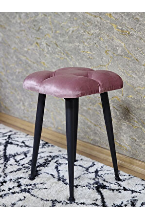 Kare Siyah Boyalı Konik Ayaklı Tabure - Oturak - Bar Taburesi - Ayaklı Tabure Pembe Renk 48 x 33 Boyut/Ebat