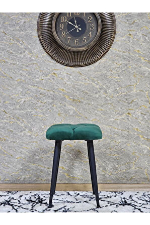 Kare Siyah Boyalı Konik Ayaklı Tabure - Oturak - Bar Taburesi - Ayaklı Tabure Yeşil Renk 48 x 33 Boyut/Ebat