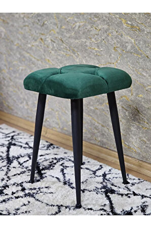 Kare Siyah Boyalı Konik Ayaklı Tabure - Oturak - Bar Taburesi - Ayaklı Tabure Yeşil Renk 48 x 33 Boyut/Ebat