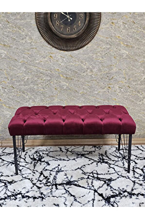 Siyah Boyalı Tel Ayaklı 90 cm Puf Bench - Puf - Bench - Kasalı Oturak - Oturak - Yatak Ucu Puf Bordo Renk 90 x 41 Boyut/Ebat