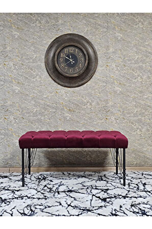 Siyah Boyalı Tel Ayaklı 90 cm Puf Bench - Puf - Bench - Kasalı Oturak - Oturak - Yatak Ucu Puf Bordo Renk 90 x 41 Boyut/Ebat