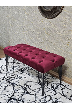 Siyah Boyalı Tel Ayaklı 90 cm Puf Bench - Puf - Bench - Kasalı Oturak - Oturak - Yatak Ucu Puf Bordo Renk 90 x 41 Boyut/Ebat