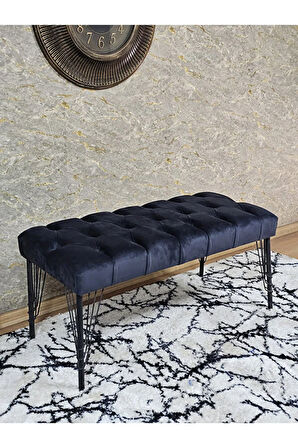 Siyah Boyalı Tel Ayaklı 90 cm Puf Bench - Puf - Bench - Kasalı Oturak - Oturak - Yatak Ucu Puf Füme Renk 90 x 41 Boyut/Ebat