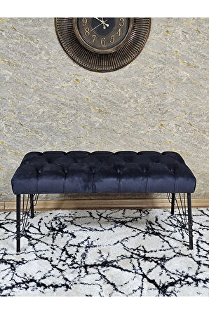 Siyah Boyalı Tel Ayaklı 90 cm Puf Bench - Puf - Bench - Kasalı Oturak - Oturak - Yatak Ucu Puf Füme Renk 90 x 41 Boyut/Ebat