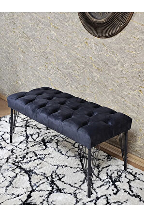 Siyah Boyalı Tel Ayaklı 90 cm Puf Bench - Puf - Bench - Kasalı Oturak - Oturak - Yatak Ucu Puf Füme Renk 90 x 41 Boyut/Ebat