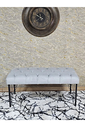Siyah Boyalı Tel Ayaklı 90 cm Puf Bench - Puf - Bench - Kasalı Oturak - Oturak - Yatak Ucu Puf Gri Renk 90 x 41 Boyut/Ebat