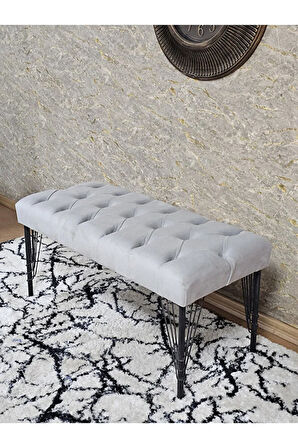 Siyah Boyalı Tel Ayaklı 90 cm Puf Bench - Puf - Bench - Kasalı Oturak - Oturak - Yatak Ucu Puf Gri Renk 90 x 41 Boyut/Ebat