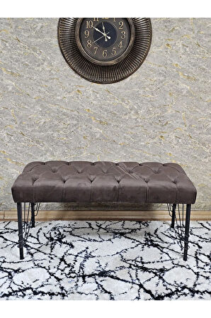 Siyah Boyalı Tel Ayaklı 90 cm Puf Bench - Puf - Bench - Kasalı Oturak - Oturak - Yatak Ucu Puf Kahverengi Renk 90 x 41 Boyut/Ebat
