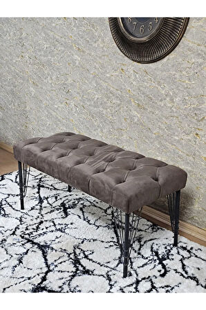 Siyah Boyalı Tel Ayaklı 90 cm Puf Bench - Puf - Bench - Kasalı Oturak - Oturak - Yatak Ucu Puf Kahverengi Renk 90 x 41 Boyut/Ebat