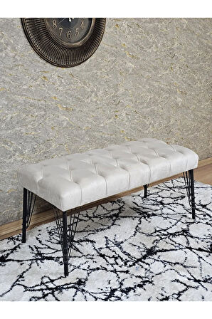 Siyah Boyalı Tel Ayaklı 90 cm Puf Bench - Puf - Bench - Kasalı Oturak - Oturak - Yatak Ucu Puf Krem Renk 90 x 41 Boyut/Ebat