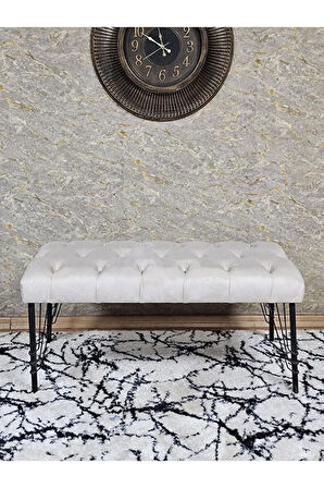Siyah Boyalı Tel Ayaklı 90 cm Puf Bench - Puf - Bench - Kasalı Oturak - Oturak - Yatak Ucu Puf Krem Renk 90 x 41 Boyut/Ebat