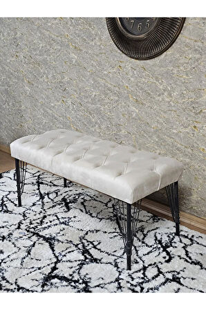 Siyah Boyalı Tel Ayaklı 90 cm Puf Bench - Puf - Bench - Kasalı Oturak - Oturak - Yatak Ucu Puf Krem Renk 90 x 41 Boyut/Ebat