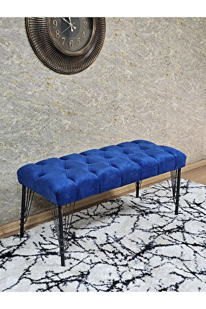 Siyah Boyalı Tel Ayaklı 90 cm Puf Bench - Puf - Bench - Kasalı Oturak - Oturak - Yatak Ucu Puf Mavi Renk 90 x 41 Boyut/Ebat