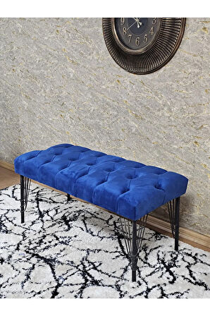 Siyah Boyalı Tel Ayaklı 90 cm Puf Bench - Puf - Bench - Kasalı Oturak - Oturak - Yatak Ucu Puf Mavi Renk 90 x 41 Boyut/Ebat
