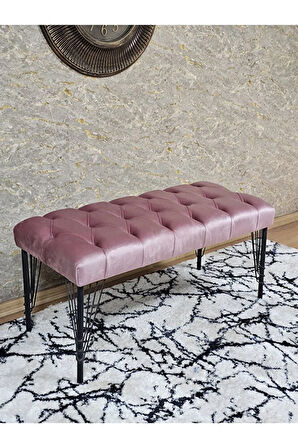Siyah Boyalı Tel Ayaklı 90 cm Puf Bench - Puf - Bench - Kasalı Oturak - Oturak - Yatak Ucu Puf Pembe Renk 90 x 41 Boyut/Ebat
