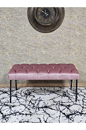 Siyah Boyalı Tel Ayaklı 90 cm Puf Bench - Puf - Bench - Kasalı Oturak - Oturak - Yatak Ucu Puf Pembe Renk 90 x 41 Boyut/Ebat