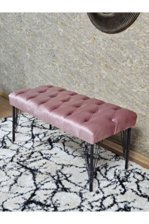 Siyah Boyalı Tel Ayaklı 90 cm Puf Bench - Puf - Bench - Kasalı Oturak - Oturak - Yatak Ucu Puf Pembe Renk 90 x 41 Boyut/Ebat